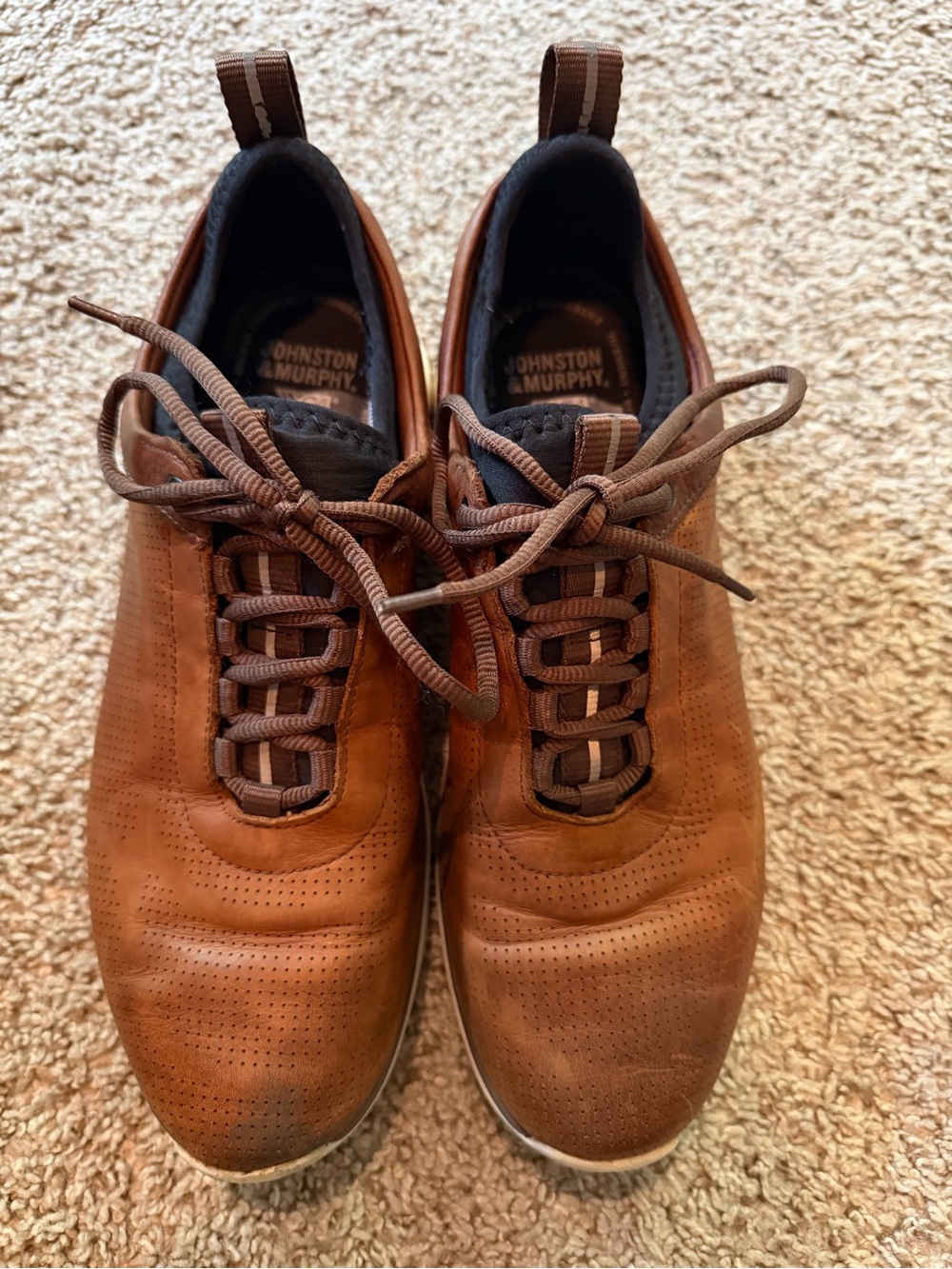 Johnston & Murphy Men's Brown Leather Perforated Lace-Up Sneakers - Picture 2 of 6